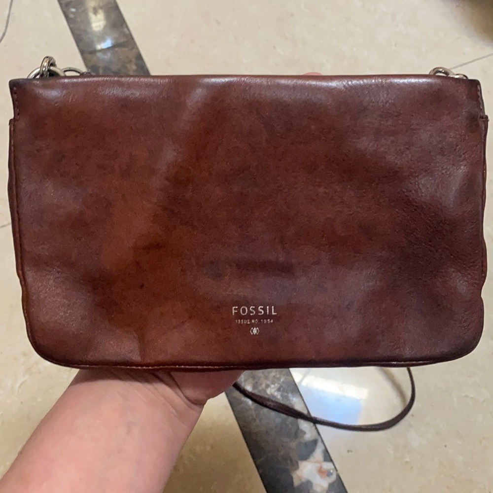 Fossil leather mini crossbody bag